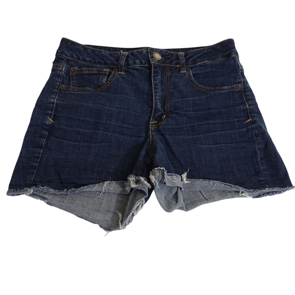 American Eagle Outfitters Super Stretch Denim Jean Shorts Women Size 10 Raw Hem